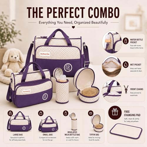 Image of Diaper Tote Bag Set for Mothers for Travel | Shoulder Side Diaper Tote Baby Bag with Changing Station & Insulated Pockets | Waterproof Maternity Diaper Bag for Baby & Mom | 24 L,12 Pockets