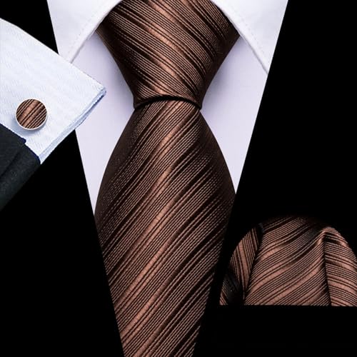 Image of Barry.Wang Tie Sets for Men Silk Stripe Necktie Woven Checkered Handkerchief Cufflinks Formal Business Wedding