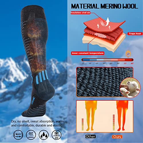 Merino Wool Ski Socks Mens Womens 2 Pairs For Skiing, Snowboarding, Thermal Knee High Winter Warm Sports Performance Socks #TOP4