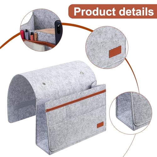 Filz Bett Organizer zum Einhängen, Betttasche zum Einhängen, Hängender Bett Organizer Einhängen, Bettablage Zeitungsständer für Schlafzimmer Schlafsaal Sofa Nachttisch Hängend Aufbewahrung, Hellgra