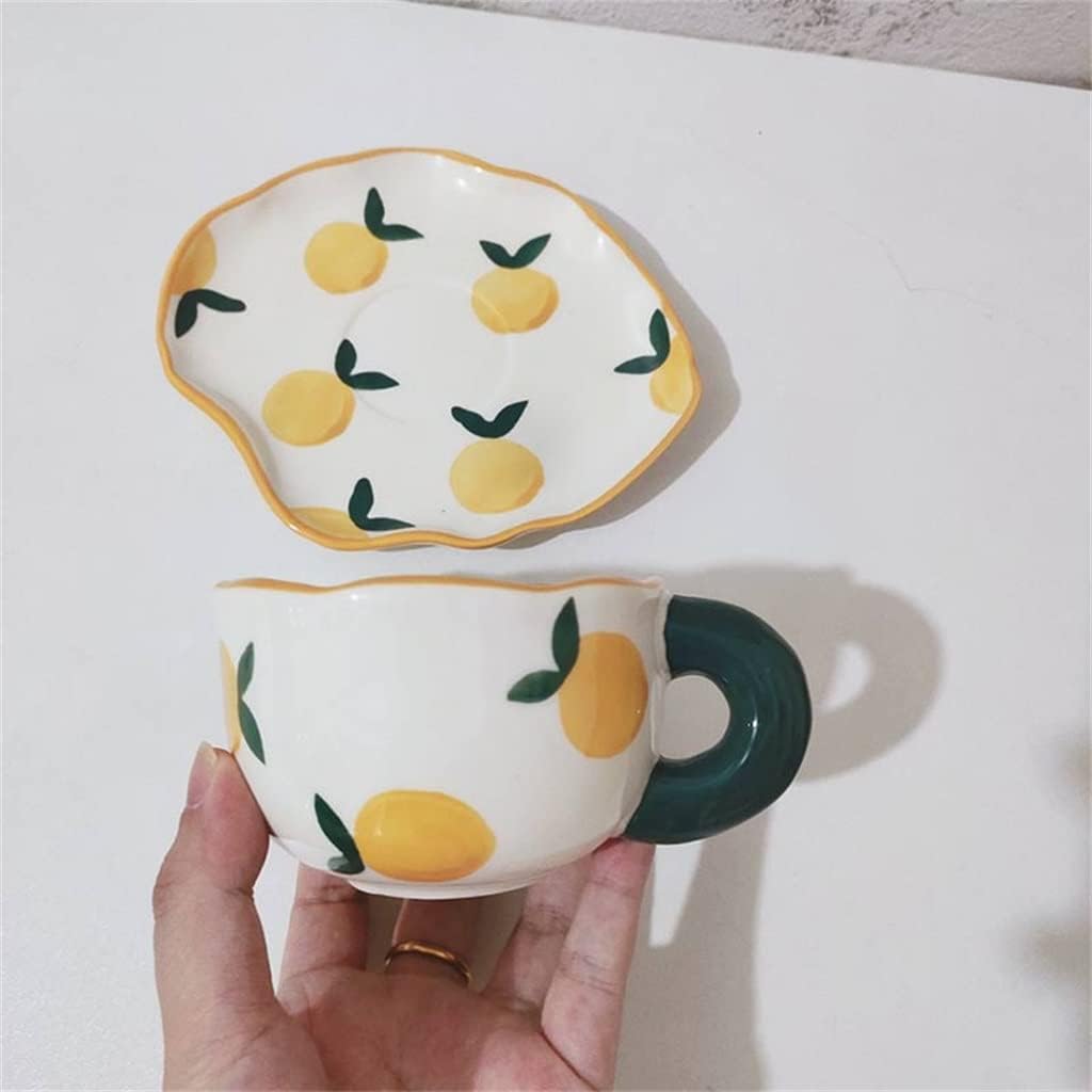 160ml Hand-painted Orange/Clouds Coffee Cup Ceramic Mug And Saucer Set Home Cafe Milk Latte Tea(D)