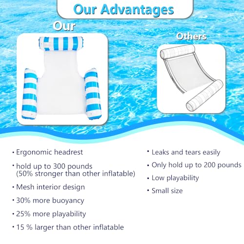 3 Pack Pool Floats Adult, 4-in-1 Inflatable water Hammock, 3 Tubes Inflatable Hammock for Adults, Portable Floating Chair Bed, Pool Floaties Toys for Adults Vacation Fun and Rest, Free inflatable pump