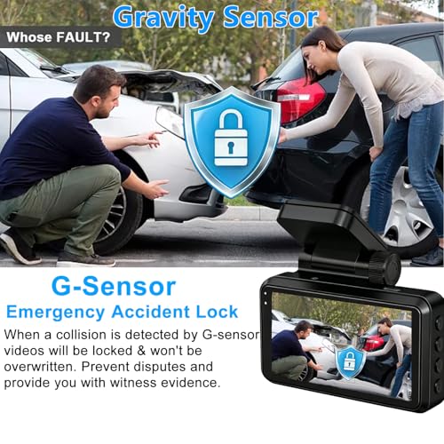 Dual Dash Cam Front and Rear, 4K+2K Dash Camera for Cars, Front Rear Dashcam G-Sensor, 170° Wide Angle, 3" IPS Screen, 24H Parking Monitor, Loop Recording, WiFi & APP Control, with 64GB Card - image 4