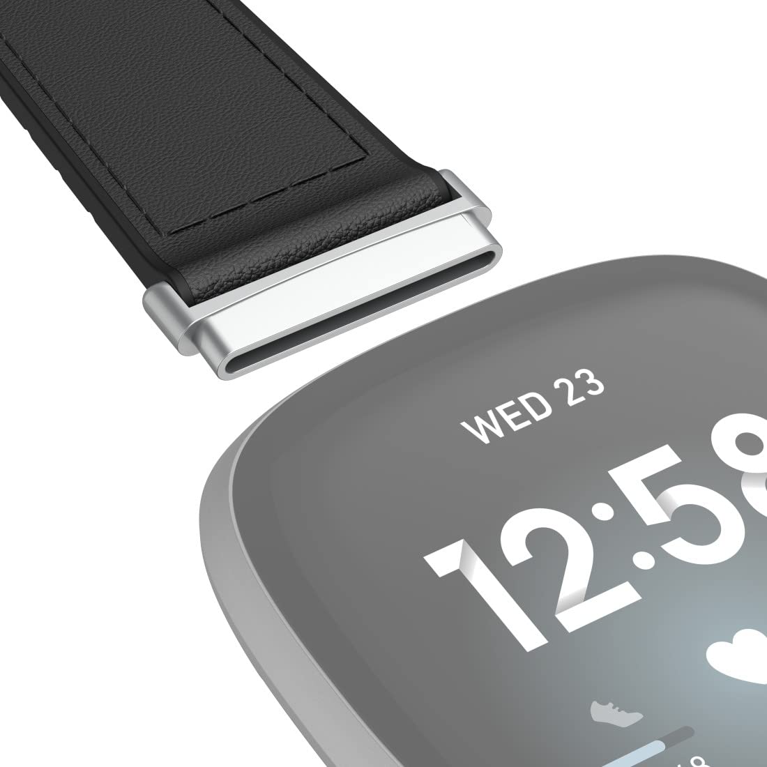 Hama Fitbit Uhrenarmband 22mm (verstellbares Ersatzarmband für Smartwatch Fitbit Versa 3 und Sense, Fitbit Armband zum Tauschen, Wechselarmband Leder u. Silikon, Edelstahl Schnalle, Herren) schwarz