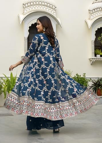 Image of TRENDMALLS Women's Georgette Embroidery Sequence Work Crop Top with Flared Palazzo and Shrug Set Ethnic Salwar Set