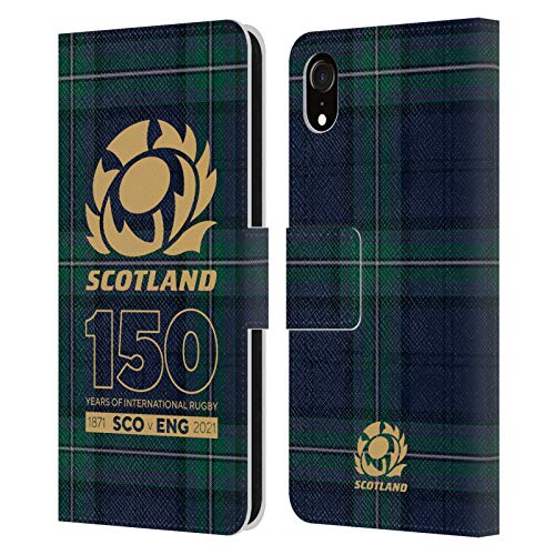 Carcasa Scotland Rugby tartán para iPhone XR con tapa de cuero tipo libro 1