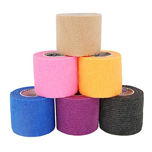 包帯 自己粘着包帯 ール 凝集包帯 伸縮包帯 弾性包帯 通気性 多用途 自着性包帯セット テーピング バンデージ 伸縮性 通気性 ペットにも (多色, 6ロ)