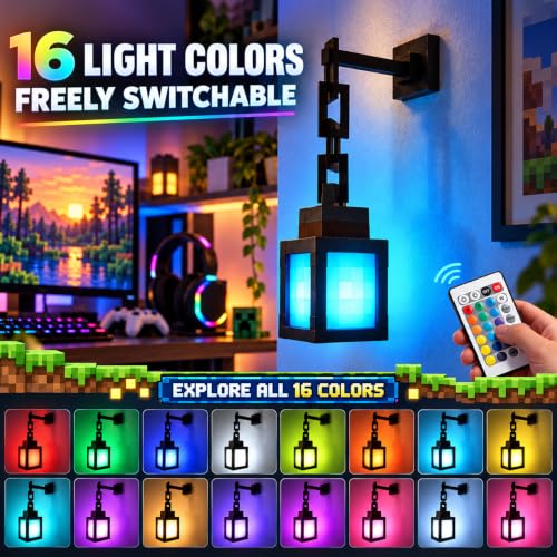 Image of Pixelated Lantern Night Light, 16 Colors, Rechargeable with Remote