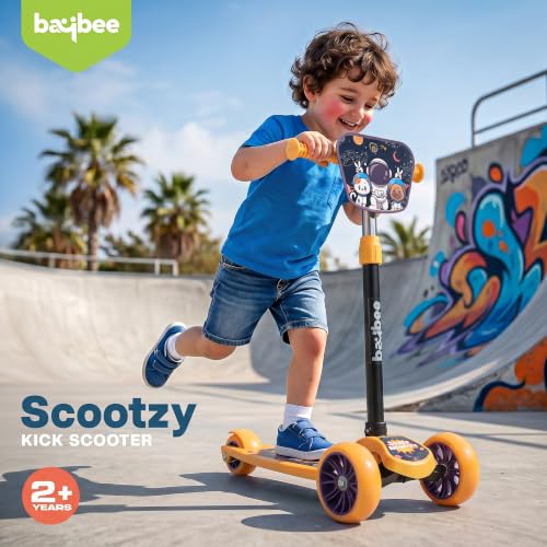 Image of Baybee Trickster Baby Kick Scooter for Kids | Foldable 3 Wheel Kids Scooter with 4 Height Adjustable & Foot Brake | Runner Scooters with Magic Board | Skate Scooter for 2+ Years Boy Girl (Yellow)