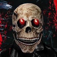 MplehDa Halloween Skull Mask Light up LED in Eyes Latex Full Head Scary Realistic Masks Skeleton Mask with Movable Jaw for Halloween Party, Carnival, Cosplay Props