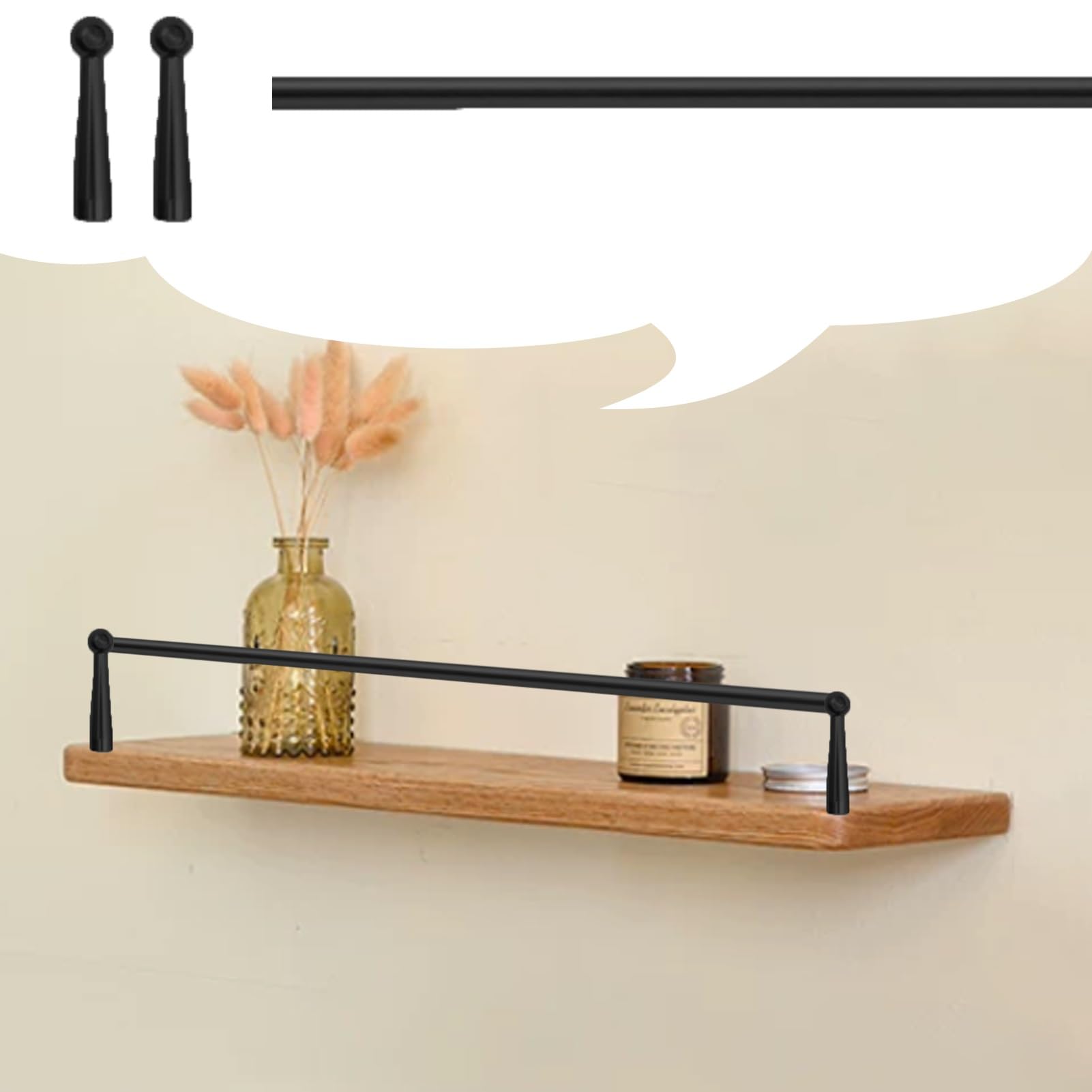 Metal Guardrail Rail for Wood Shelf, Aluminum Decor Tipping Gallery Rails Kit with Screws and End Post, Gallery Rail for Bookshelves/Furniture Guard(Black/C,45inch/114.3cm)