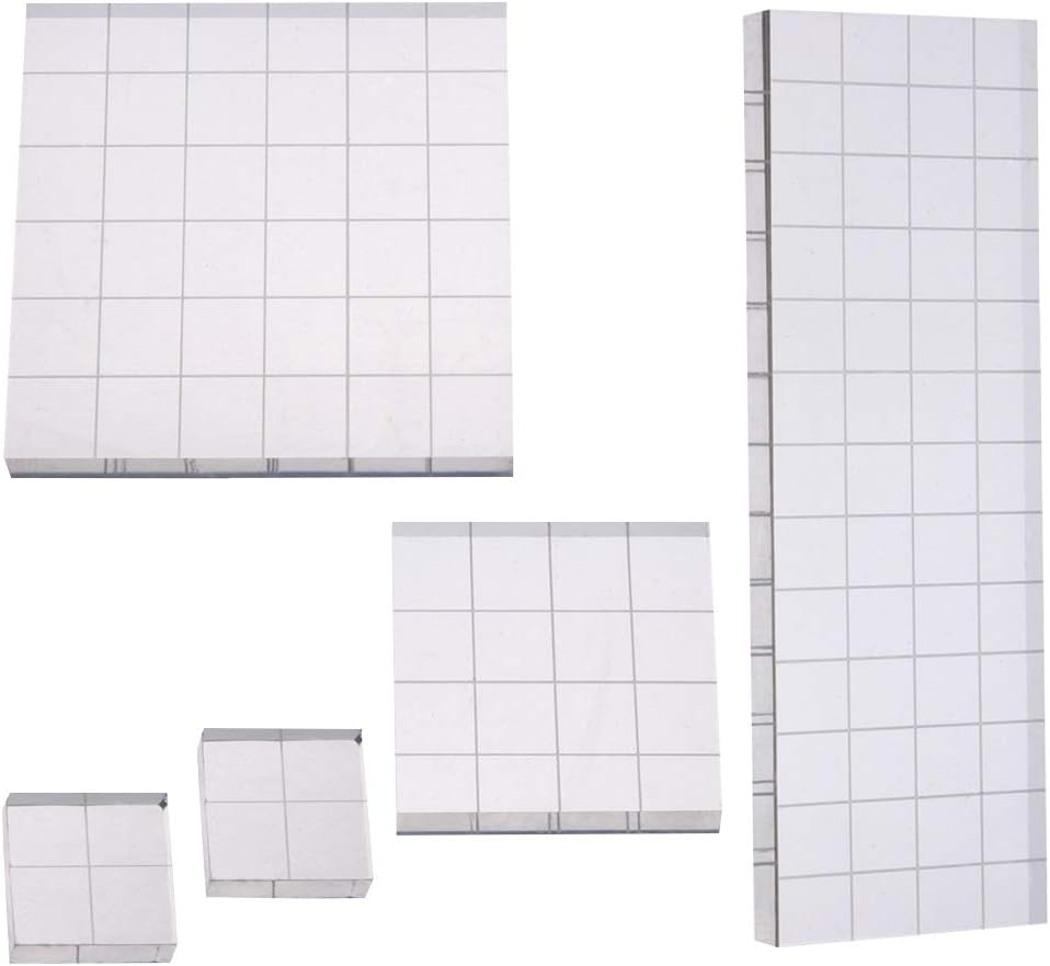 5 Pcs Acrylic Blocks with Grid Lines, Cooyeah Acrylic Clear Stamping Blocks Set for Scrapbooking Crafts Making, 4 Sizes