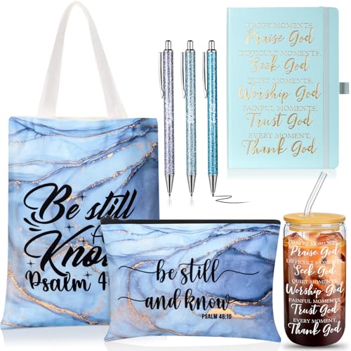Image of Funnymoom 7 Pcs Christian Gift Set for Women Men Faith Religious Nativity Baptism Church Bible Spiritual for Christmas(Blue)