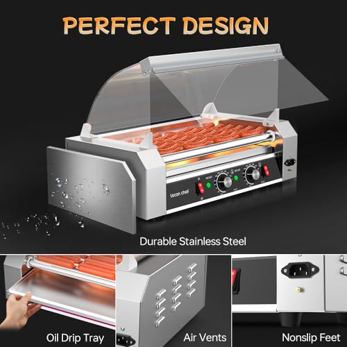 Leconchef Hot dog roller machine Commercial Grade Stainless Steel Electric 24 Hot Dog 7 Roller Grill Cooker Machine with Detachable Glass Cover、Dust cover and LED Lights, 1200-Watts by lecon chef - Image 7