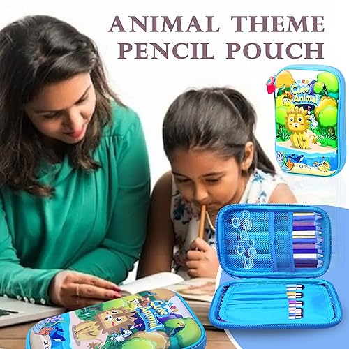 Image of FunBlast Pencil Pouch Case - Cute Animal Pencil Case, Multipurpose Zipper Pencil Pouch for Kids, Large Capacity Stationary Organizer for School Kids, Pouch for Kid (Multicolor)