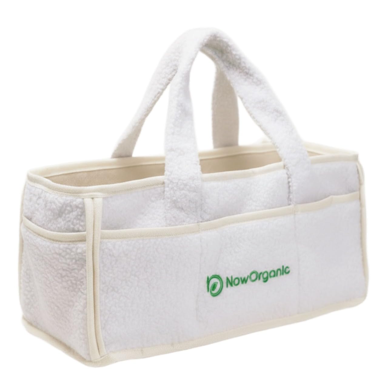 Now Organic Caddy Organizer – Large Nursery Storage Basket for Diapers, Wipes, Toys & Baby Essentials | Portable Caddy with Handles & Removable Dividers | Baby Shower Gift for New Parents (White)