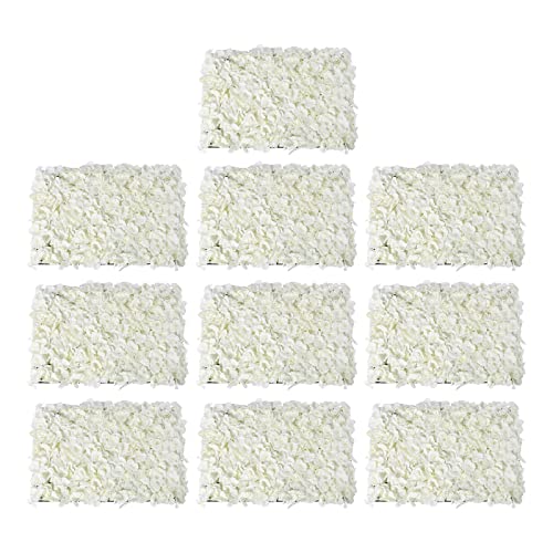 LOYALHEARTDY 10 PCS Artificial Flower Wall Panel 24" x 16" Faux Flowers Wall Decoration Miky-White Hydrangea Flower Panels Wall for Home Party Wedding Christmas Festival Photo Backgdrop Decor