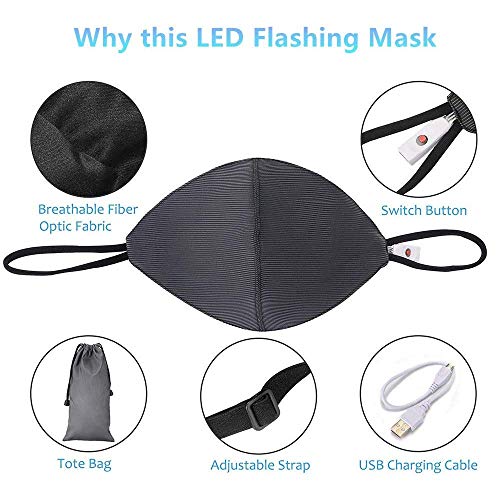 7 Color LED Rave Mask Light Up USB Rechargeable Glowing Luminous Dust Mask for Christmas Party Music Party Festival Dancing Rave Masquerade Costumes Men Women (Black) - Thumbnail 3