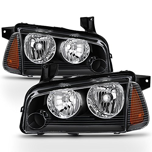 AKKON - For 2006-2010 Dodge Charger Black Headlights + Amber Corner Signal Lights (Left and Right) Raeplacement