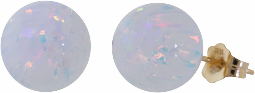Trustmark 14k Yellow Gold 10mm Fiery White Created Opal Ball Stud Post Earrings, Lorraine