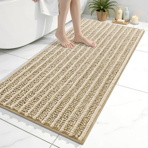 Image of Arotive Luxury Bathroom Ruuner Rugs 47x24, Extra Soft Thick Absorbent Shaggy Chenille Bath Rugs, Machine Wash Dry, Bath Mats for Bathroom Floor, Tub and Shower, Home Decor Accessories, Beige