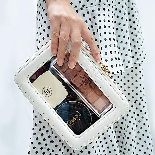 Makeup Bag for Women, Clear Cosmetic Bags Travel Toiletry Bag, Heavy Duty Makeup Organizer, Cute Makeup Case Bag Accessories with Clear Windows & Gold Zippers(White) - Image 6