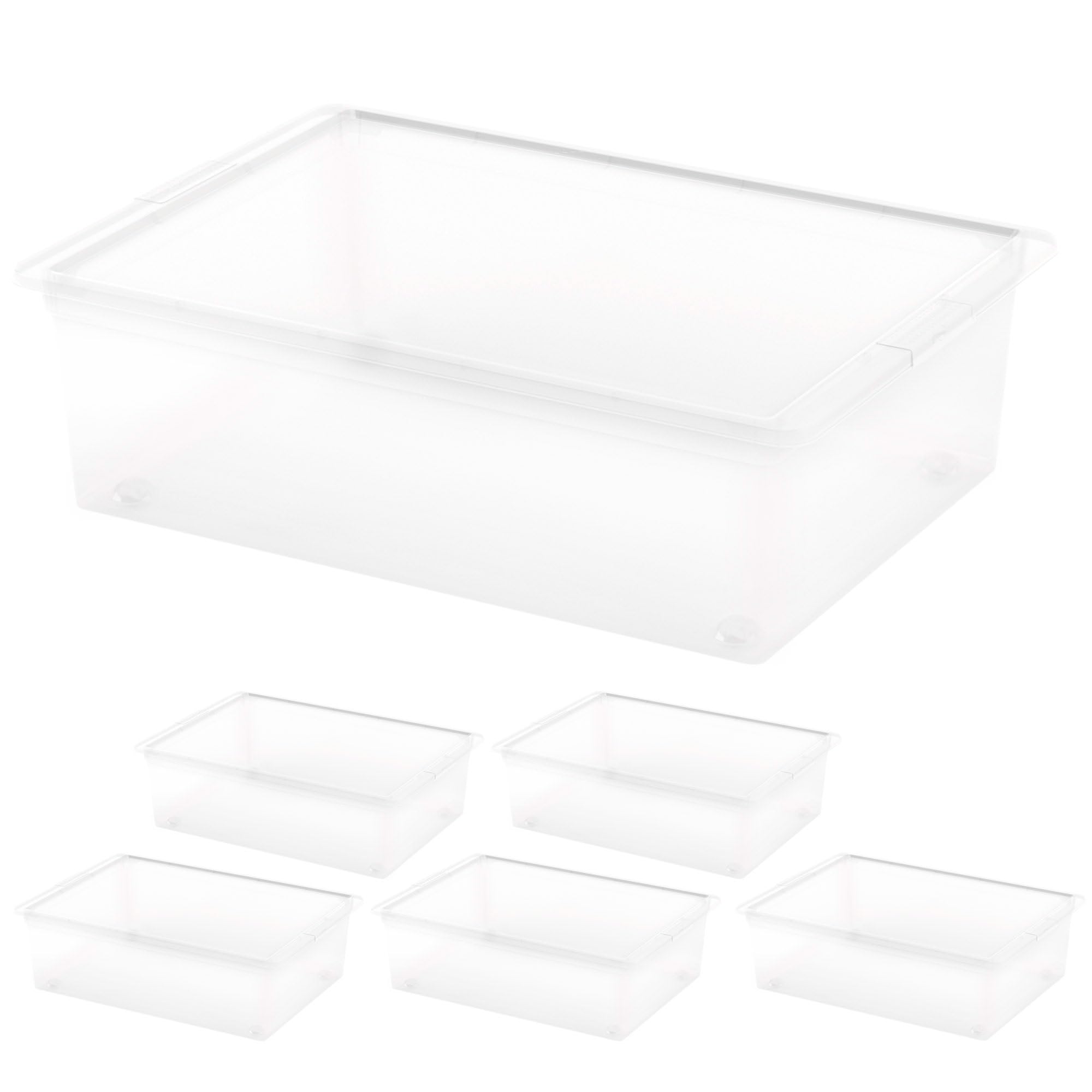 Curver Pack 6 Cajas de Almacenaje con Tapa C-Box 27L, Transparente, Apilables, Orden para hogar, Armarios, Vestidores y Trasteros, Cierre seguro, Identificación Contenido, Resistente y Duradera (242)