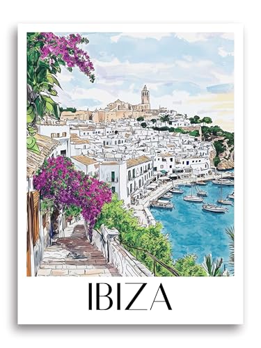 Affiche de ville Ibiza pour décoration murale salon et chambre ambiance voyage bohème