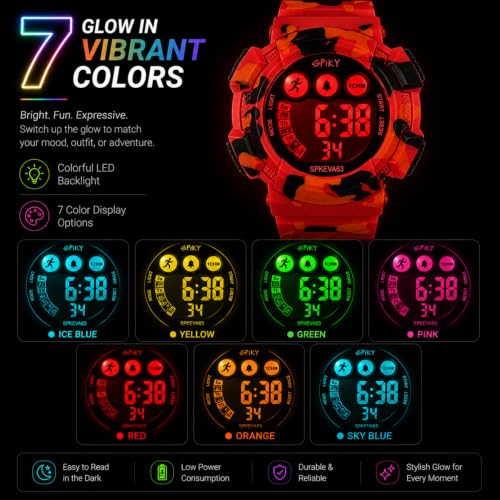 Image of SPIKY Round Digital Sports Watch for Kids | Military, Camouflage Design | Multifunctional & Luminous Display | 30M Water Resistant | Best Birthday Gift Wrist Watches for Boys & Girls | Age 2-12 Years