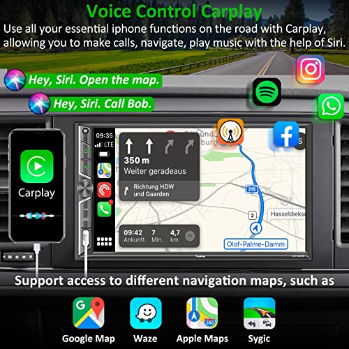 Sjoybring Double Din Car Stereo With Voice Control Carplay, Bluetooth, Mirror Link, 7 Inch Hd Capacitive Touchscreen, Backup Camera, Subw, Steering Wheel Control, Usb/Tf, Fm/Am Car Radio Receiver #TOP1