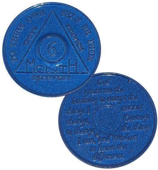 6 Month AA Medallion Blue Aluminum Sobriety Chip