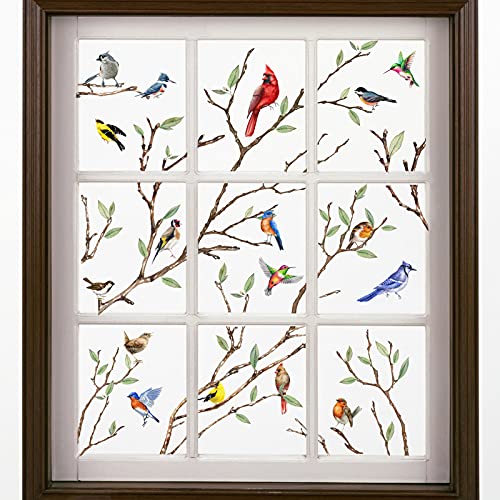 Yovkky Spring Summer Tree Branch Bird Strike Window Cling 9 Sheet, Anti Collision Cardinal Wall Glass Sticker Decal Hummingbird Bluebird Robin Decor, Fall Autumn Home Kitchen Office Fridge Decorations #TOP2
