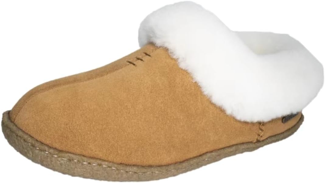 Women's Slippers Genuine Leather Upper Sheepskin Collar Wool Blend Lining Indoor & Outdoor Slip On Loafers Shoes for Women