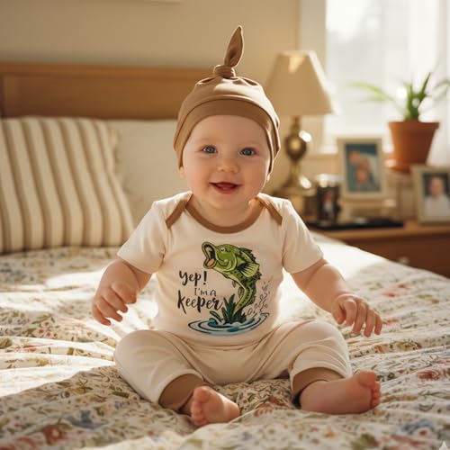 Image of Amnnchya Newborn Baby Boy Clothes Fishing Short Sleeve Romper Shirt Tops Pants Summer Spring Outfits Cute Hat Set