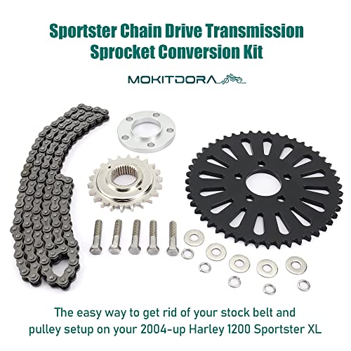 Mokitdora Sportster Belt To Chain Drive Transmission Sprocket Conversion Kit Compatible With Harley 2004-Up Sportster Xl1200 883, Upgraded #TOP2