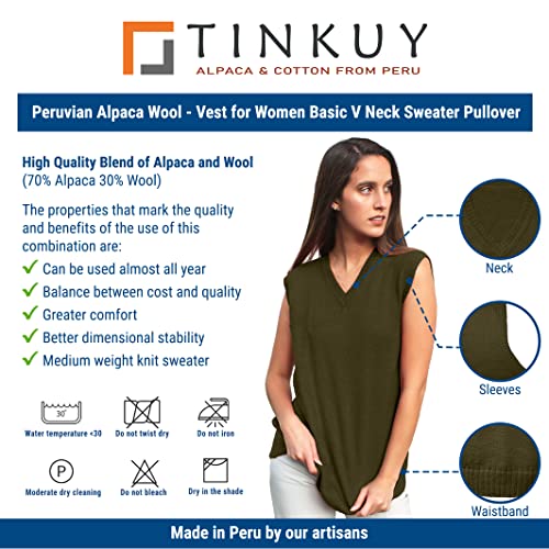 Image of TINKUY Peru Women's Alpaca Wool V-Neck Sweater Vest - Soft Knitted Pullover - Authentic Peruvian Wool - Sizes S-2XL
