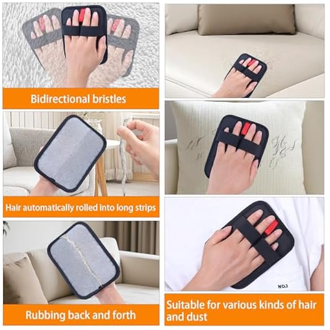 Pet Hair Removal Gloves, 2 Pack, Reusable Static Tech Grooming Mitts for Cats and Dogs, Washable Fur Remover for Furniture, Carpet, Car Seats-SwzRT4nF