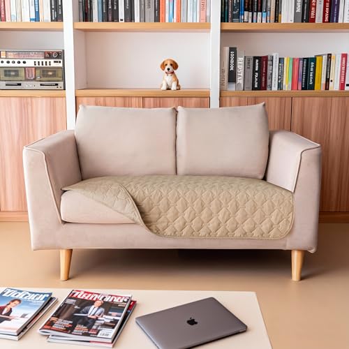 Image of gogobunny 3X Stronger Waterproof Pet Blanket, Scratch Proof Furniture Protector for Dogs Cats, Reversible Cover 32x53 Inch, Dark Beige