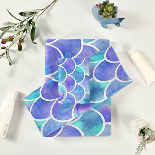 Mermaid Scales Bathroom Towels Set Of 3 Magic Rainbow Scale Bath Hand Towel Soft Washcloth Beach Face Guest Towel Kitchen Tea Dish Towels Housewarming Gifts #TOP3