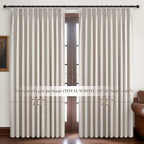Image of 70 Inch Extra Wide Blackout Curtains 108 Inches Long for Living Room, Pinch Pleated Natural Linen Textured Boho Curtains Thermal Privacy Sliding Door Drapes Large Window Burg 70 inchW x 108 inchL x 2Panels