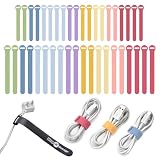 Self-Gripping Cable Ties by Wrap-It Storage, Macaron, 40 Pack (5 Inch and 8 Inch Straps) – Reusable Hook and Loop Cord Wraps for Home Office Desk Organization