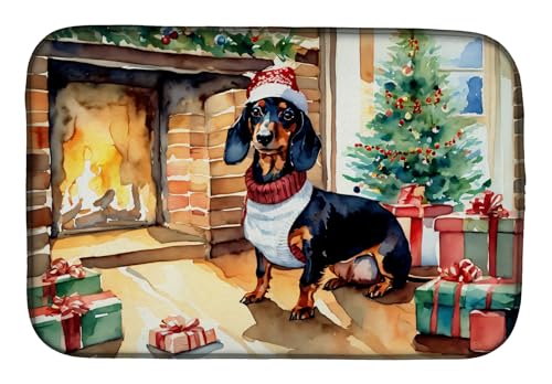 Caroline's Treasures DAC2644DDM Dachshund Cozy Christmas Dish Drying Mat Absorbent Dish Drying Mat Pad for Kitchen Counter Dish Drainer Mat for Countertop, 14 x 21", Multicolor