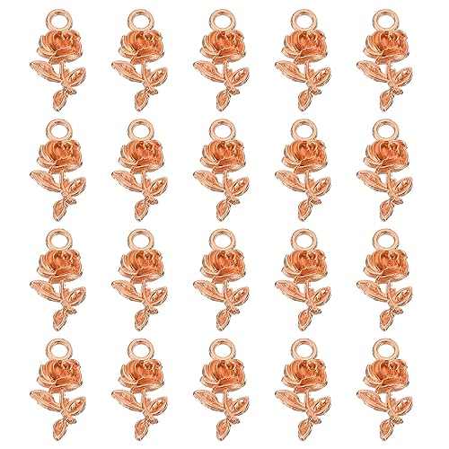 PATIKIL Rose Charm, 50Pcs Mini Rose Flower Pendant Charm Bulk Vintage Metal Designer DIY for Making s s Wedding Crafts Rose Gold
