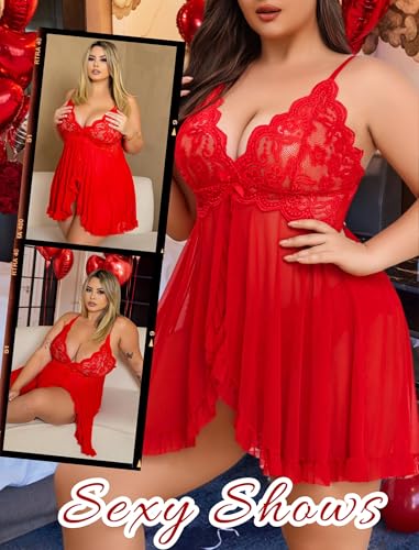 Image of Avidlove Plus Size Lingerie for Women Sexy Lingerie Dress Lace Babydoll Lingerie V-Neck Open Front Strap Nightdress