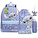 Disney Stitch Schulrucksack Mädchen Set 5 Teile Turnbeutel Trinkflasche Schlüsselanhänger Federmäppchen Kinderrucksack Schule Kita Kindergarten