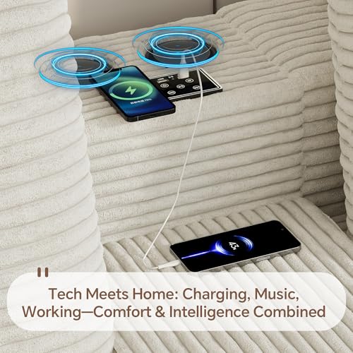 Image of 150 inch Oversized U-Shaped Modular Sectional Sofa | Multi Functional Console,Wireless Charging,6-Seater Upholstered Couch with USB and 2 Cup Holder,Easy Assembly,for Living Room