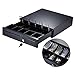 Produktbild Aibecy Schwerlast Kassenschublade Cash Drawer, 5 Einstellbar Scheinfächern 5 Münzfächern, Elektrisch/Manuell Push Öffnen Tastensperre DC12V 24V RJ11 Stecker für POS Drucker Registrierkasse Schwarz