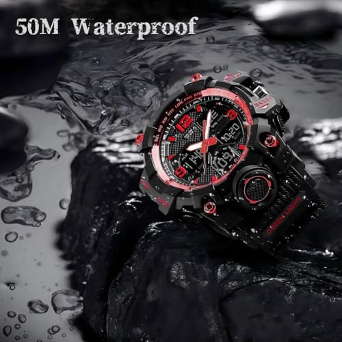 LYMFHCH Men's Analog Sports Watch, LED Military Digital Watch Electronic Stopwatch Large Dual Dial Time Outdoor Army Wrist Watch Tactical