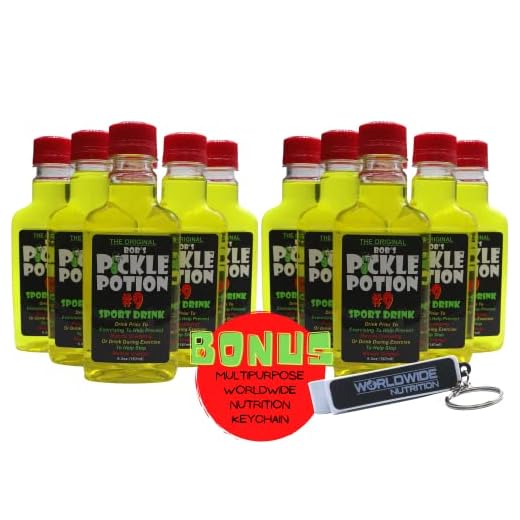 Bob's Pickle Potion 9 Sports Drinks - Electrolyte Drink for Pre Workout or Post Workout - Prime Hydration Drink for Leg Cramp Relief - 6.3 Oz 187ml 12 Individual Pickle Juice Bottles with Bonus Key Chain