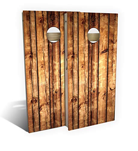 Slick Woody's Rustic Pallet Wood Cornhole Set with 8 Cornhole Bags, Baltic Birch Plywood Tops for The Smoothest Flattest Playing Surface, Retractable Legs and Back Bounce Brace